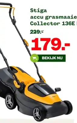 Welkoop Stiga accu grasmaaier Collector 136E Kit aanbieding