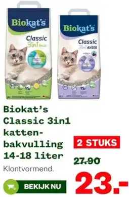 Welkoop Biokat's Classic 3in1 extra kattenbakvulling aanbieding