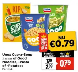 Vomar Voordeelmarkt Unox Cup-a-Soup of Good Noodles, -Pasta of -Potatoes aanbieding