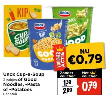 Vomar Voordeelmarkt Unox Cup-a-Soup of Good Noodles, -Pasta of -Potatoes aanbieding
