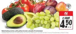 Jumbo Nederlandse pruimen, witte pitloze druiven, avocado of trostomaten aanbieding