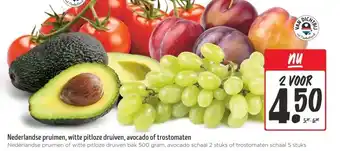 Jumbo Nederlandse pruimen, witte pitloze druiven, avocado of trostomaten aanbieding