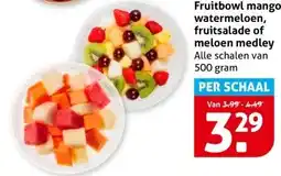 Hoogvliet Fruitbowl mango- watermeloen, fruitsalade of meloen medley aanbieding