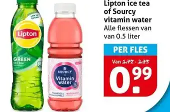 Hoogvliet Lipton ice tea of Sourcy vitamin water aanbieding