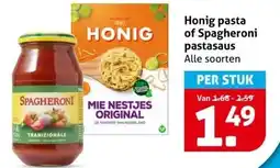 Hoogvliet Honig pasta of Spagheroni pastasaus aanbieding