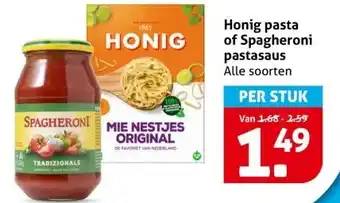 Hoogvliet Honig pasta of Spagheroni pastasaus aanbieding