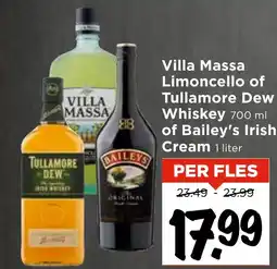 Vomar Voordeelmarkt Villa Massa Limoncello of Tullamore Dew Whiskey of Bailey's Irish Cream aanbieding