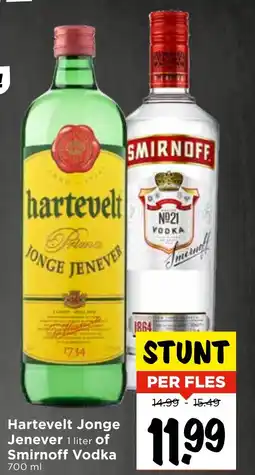 Vomar Voordeelmarkt Hartevelt Jonge Jenever of Smirnoff Vodka aanbieding