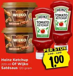 Vomar Voordeelmarkt Heinz Ketchup Of Wijko Satésaus aanbieding