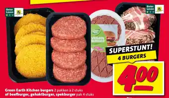 Nettorama Green Earth Kitchen burgers of beefburger, gehaktburger, spekburger aanbieding