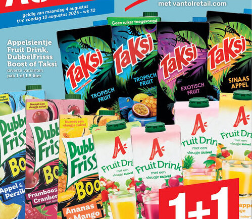 Coop Appelsientje Fruit Drink, DubbelFrisss Boost of Taksi aanbieding