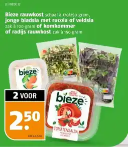 Poiesz Bieze rauwkost, jonge bladsla met rucola of veldsla of komkommer of radijs rauwkost aanbieding