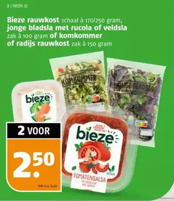 Poiesz Bieze rauwkost, jonge bladsla met rucola of veldsla of komkommer of radijs rauwkost aanbieding