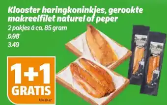 Poiesz Klooster haringkoninkjes, gerookte makreelfilet naturel of peper aanbieding