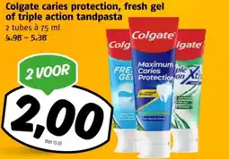 Poiesz Colgate caries protection, fresh gel of triple action tandpasta aanbieding