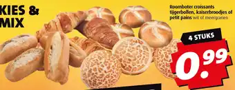 Boni Roomboter croissants tijgerbollen, kaiserbroodjes of petit pains wit of meergranen aanbieding
