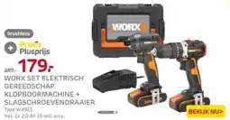 Praxis Worx set elektrisch gereedschap klopboormachine+slagschroevendraaier aanbieding