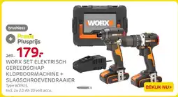 Praxis WORX SET ELEKTRISCH GEREEDSCHAP KLOPBOORMACHINE+SLAGSCHROEVENDRAAIER aanbieding