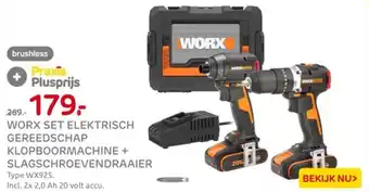 Praxis Worx set elektrisch gereedschap klopboormachine+slagschroevendraaier aanbieding