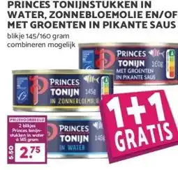 MCD Supermarkt PRINCES TONIJNSTUKKEN IN WATER, ZONNEBLOEMOLIE EN/OF MET GROENTEN IN PIKANTE SAUS aanbieding