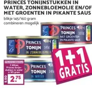 MCD Supermarkt PRINCES TONIJNSTUKKEN IN WATER, ZONNEBLOEMOLIE EN/OF MET GROENTEN IN PIKANTE SAUS aanbieding