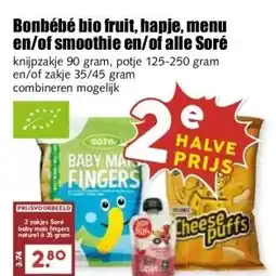 MCD Supermarkt Bonbébé bio fruit, hapje, menu en/of smoothie en/of alle Soré aanbieding