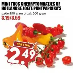 MCD Supermarkt MINI TROS CHERRYTOMAATJES OF HOLLANDSE ZOETE PUNTPAPRIKA'S aanbieding