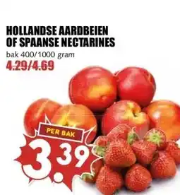 MCD Supermarkt HOLLANDSE AARDBEIEN OF SPAANSE NECTARINES aanbieding