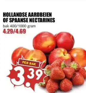 MCD Supermarkt HOLLANDSE AARDBEIEN OF SPAANSE NECTARINES aanbieding
