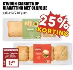 MCD Supermarkt G'WOON CIABATTA OF CIABATTINA MET OLIJFOLIE aanbieding