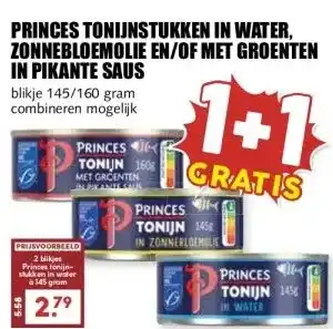 MCD Supermarkt PRINCES TONIJNSTUKKEN IN WATER, ZONNEBLOEMOLIE EN/OF MET GROENTEN IN PIKANTE SAUS aanbieding