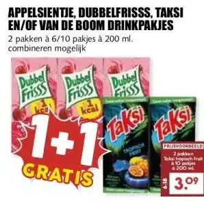MCD Supermarkt APPELSIENTJE, DUBBELFRISSS, TAKSI EN/OF VAN DE BOOM DRINKPAKJES aanbieding