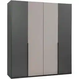 Leen Bakker Kledingkast Milaan 4-deurs - grafiet/kiezel - 208x180x58 cm aanbieding