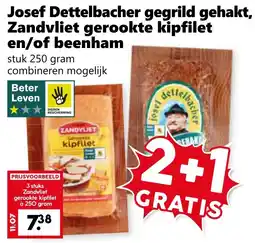 CoopCompact Josef Dettelbacher gegrild gehakt, Zandvliet gerookte kipfilet en/of beenham aanbieding