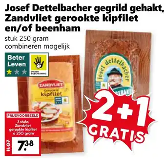 CoopCompact Josef Dettelbacher gegrild gehakt, Zandvliet gerookte kipfilet en/of beenham aanbieding