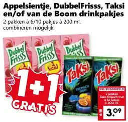CoopCompact Appelsientje, DubbelFrisss, Taksi en/of van de Boom drinkpakjes aanbieding
