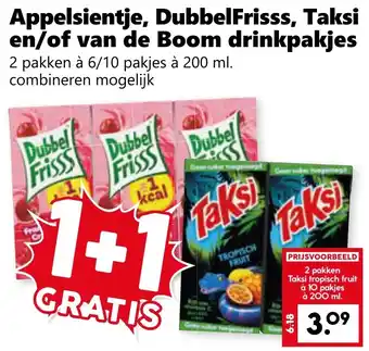 CoopCompact Appelsientje, DubbelFrisss, Taksi en/of van de Boom drinkpakjes aanbieding