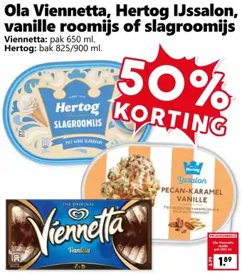 CoopCompact Ola Viennetta, Hertog IJssalon vanille roomijs of slagroomijs aanbieding