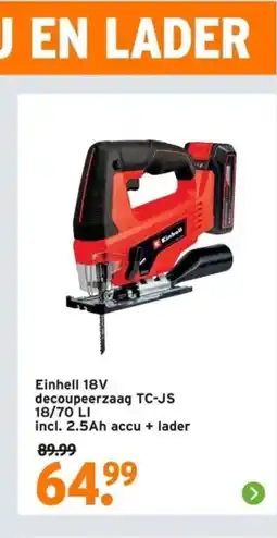 GAMMA Einhell 18V decoupeerzaag TC-JS aanbieding