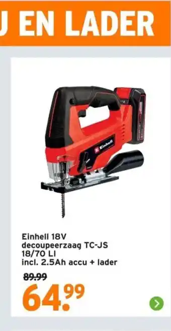 GAMMA Einhell 18V decoupeerzaag TC-JS aanbieding