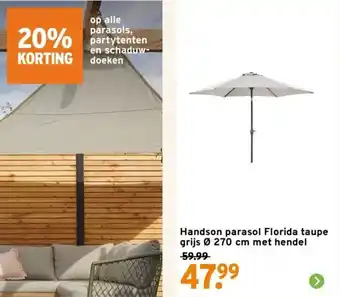 GAMMA Handson parasol Florida taupe grijs met hendel aanbieding