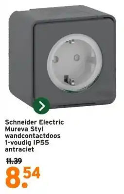GAMMA Schneider Electric Mureva Styl wandcontactdoos 1 voudig IP55 antraciet aanbieding