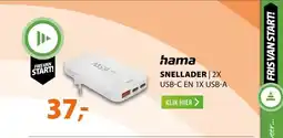 Expert Hama Snellader 2x USB-C 1x USB-A platte mini-oplader PD 65 W Wit aanbieding