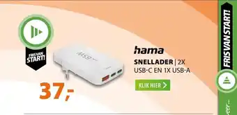 Expert Hama Snellader 2x USB-C 1x USB-A platte mini-oplader PD 65 W Wit aanbieding