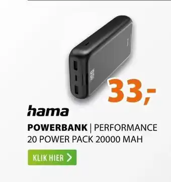 Expert Hama Performance 20 Power Pack 20.000 mAh Antraciet aanbieding