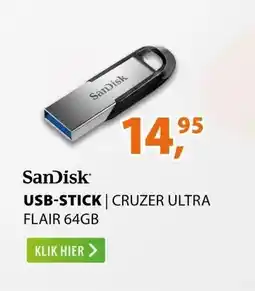 Expert SanDisk Cruzer Ultra Flair 64GB (USB 3.0) Zwart aanbieding