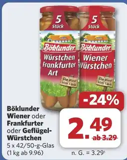 Combi Böklunder Wiener oder Frankfurter oder Geflügel- Würstchen aanbieding