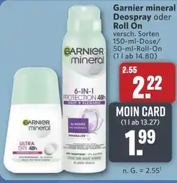 Combi Garnier mineral Deospray oder Roll On aanbieding