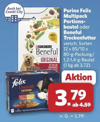Combi Purina Felix Multipack Portions- beutel oder Beneful Trockenfutter aanbieding