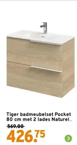 GAMMA Tiger badmeubelset Pocket met 2 lades Naturel aanbieding